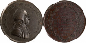 1800 Hero of Freedom Medal. Musante GW-81, Baker-79BA. Copper. MS-62 BN (NGC).
38.3 mm. 424.0 grains. Uniformly dark chocolate-brown surfaces on both...