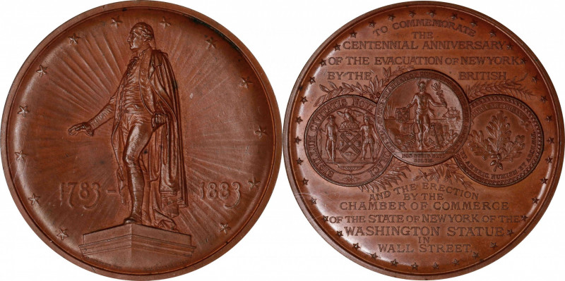 1883 ANS Medal - Evacuation Day, Washington Statue at Wall Street. By Charles Os...