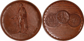1883 ANS Medal - Evacuation Day, Washington Statue at Wall Street. By Charles Osborne, Engraved by Lea Ahlborn. Musante GW-981, Baker S-319, Miller-6....