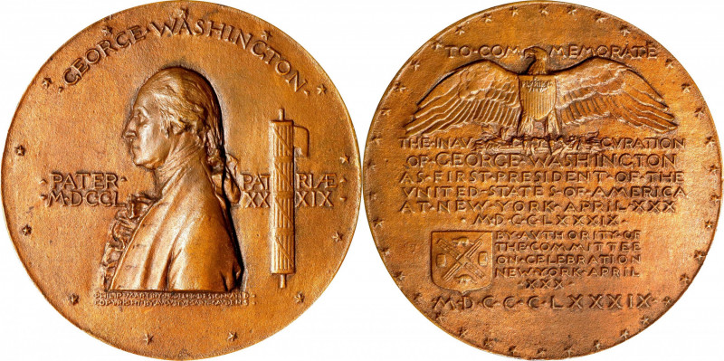 1889 Inaugural Centennial Medal. By Augustus Saint-Gaudens and Philip Martiny. M...