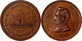 "1862" (1864) George B. McClellan / Monitor Campaign Medal. DeWitt-GMcC 1864-24, Schenkman MO-19. Copper. MS-63 (PCGS).
28 mm. This satiny and boldly...