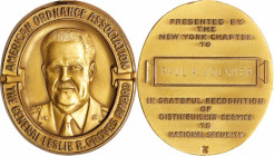 Undated American Ordnance Association, General Leslie R. Groves Award Medal. Gold. Awarded to Paul A. Volcker. Mint State.
41 mm x 47 mm, oval. 37 gr...