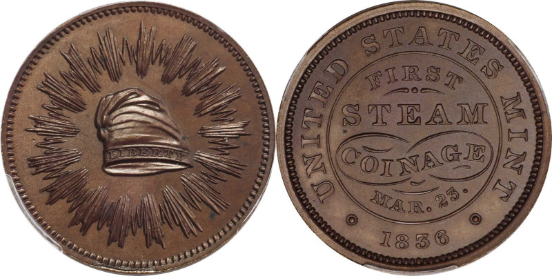 1836 First Steam Coinage Medal. By Christian Gobrecht. Julian MT-21. Mar 23/Feb ...
