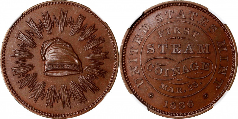 1836 First Steam Coinage Medal. By Christian Gobrecht. Julian MT-21. Mar 23/Feb ...