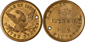 Civil War Identification Tag. New Hampshire--Alexandria. Eagle, WAR OF 1861. Maier-Stahl 5A. Russell Moore, Company C, 12th Regiment, New Hampshire Vo...