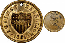 Civil War Identification Tag. Pennsylvania. UNION Shield, AGAINST REBELLION 1861. Maier-Stahl 2A, DeWitt-C 1861-11. S.M. McNeal, 63rd Regiment, Pennsy...