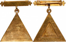Union. 19th Brigade. Badge Presented to William S. Lovejoy, 41st Ohio Infantry. Gold.
35 mm, triangular. 9.5 grams, fineness unknown. The front lists...
