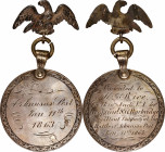 Union. Gallantry Award Presented to Michael Rice, 16th Indiana Infantry. Silver.
45 mm, excluding hanger. 24.5 grams. Circular medal with eagle hange...