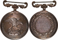 1863 War Fund Committee of Brooklyn, New York Award Medal. Silver. Extremely Fine.
41.3 mm, with ornate hanger at top. 32.85 grams. Obv: An eagle hol...