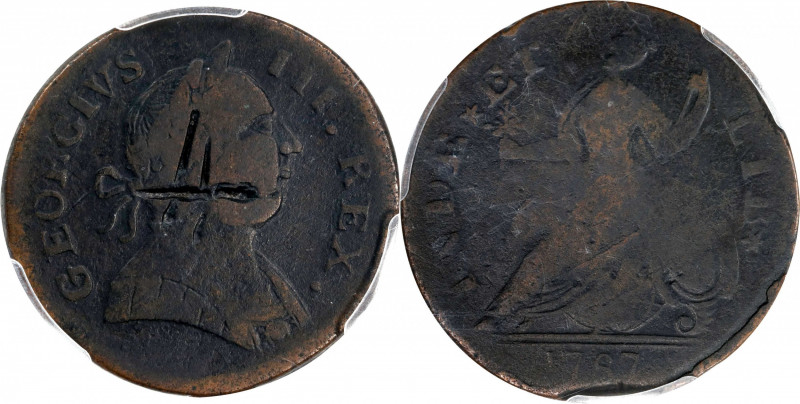 1787 Machin's Mills (Atlee) Counterfeit Halfpenny / Connecticut Copper Muling. V...