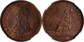 "1783" (ca. 1820) Washington Military Bust Copper. Musante-109B, Baker-4, Vlack 2-B, W-10165. Large Military Bust. Proof-62 BN (NGC).
An extremely ra...