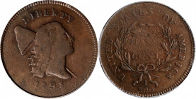 1795 Liberty Cap Half Cent. C-4. Rarity-3. Plain Edge, Punctuated Date. VF-20 (PCGS).
Medium brown with gray undertones, a pleasing shade that is nic...