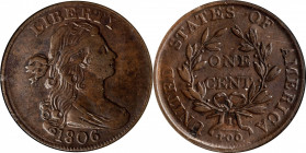 1806 Draped Bust Cent. S-270, the only known dies. Rarity-1. EF-45 BN (NGC).
A very appealing example that exhibits light circulation. The surfaces a...
