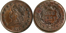 1812 Classic Head Cent. S-288. Rarity-2. Large Date. AU-58 BN (NGC). OH.
This richly original steel-brown and golden-copper example exhibits plenty o...