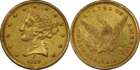 1839-C Classic Head Half Eagle. Winter-1, the only known dies, Die State I. AU Details--Cleaned (PCGS).
A well struck, generally bold example with mu...