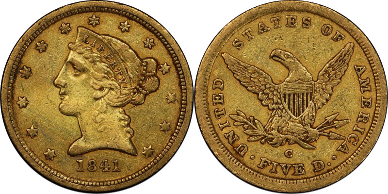 1841-C Liberty Head Half Eagle. Winter-1, the only known dies. EF Details--Wheel...