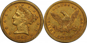 1843-C Liberty Head Half Eagle. Winter-1. Die State II. AU-53 (PCGS). CAC.
A thoroughly PQ example of this scarce and conditionally challenging early...
