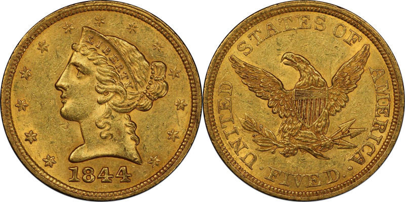 1844 Liberty Head Half Eagle. MS-61 (PCGS). CAC.
A fully impressed, razor sharp...