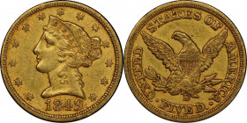 1849-D Liberty Head Half Eagle. Winter 25-S. AU-53 (PCGS). CAC.
A warm and inviting example dressed in even golden-olive. With a bold to sharp strike...
