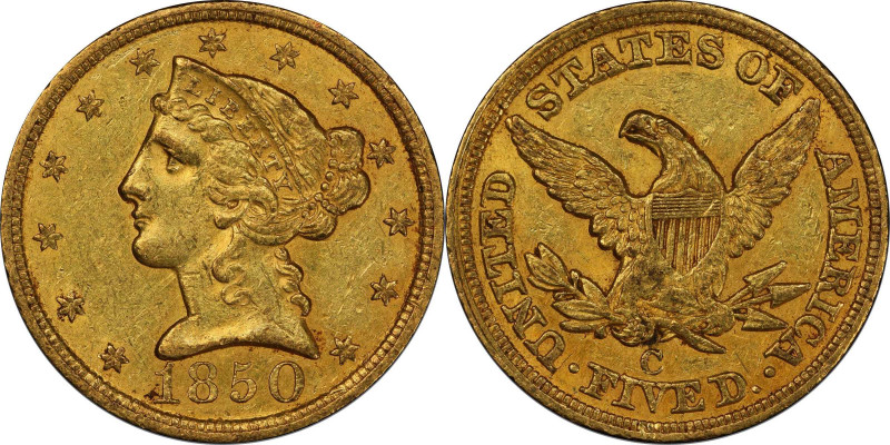 1850-C Liberty Head Half Eagle. Winter-1. AU-58 (PCGS). CAC.
Of the utmost sign...