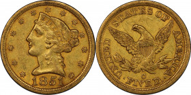 1851-O Liberty Head Half Eagle. Winter-1. AU-58 (PCGS). CAC.
Lovely honey-orange surfaces are richly original and retain plenty of soft, frosty mint ...