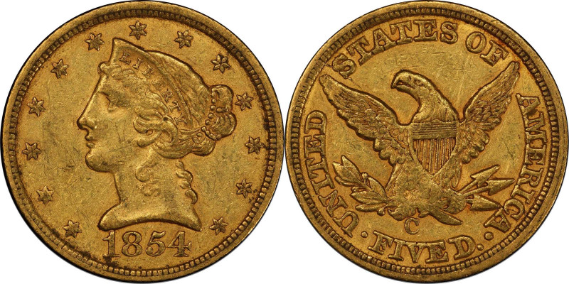 1854-C Liberty Head Half Eagle. Winter-1. AU-55 (PCGS). CAC.
A handsome and inv...