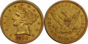 1856-O Liberty Head Half Eagle. Winter-1, the only known dies. AU-58 (PCGS). CAC.
This is a sharply defined, lustrous near-Mint 1856-O half eagle wit...