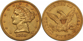 1864 Liberty Head Half Eagle. AU-53 (PCGS). CAC.
One of several key date Liberty Head half eagles from the Civil War era, the offering of any circula...