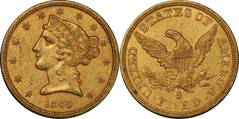 1865-S Liberty Head Half Eagle. AU-55 (PCGS). CAC.
A newcomer to the Condition ...