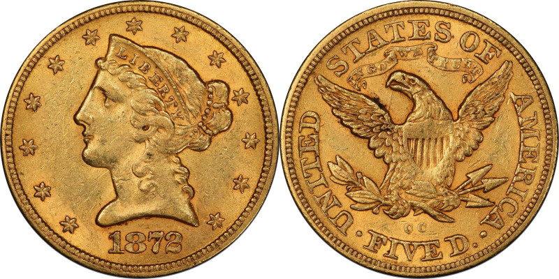 1872-CC Liberty Head Half Eagle. Winter 1-B. AU-58 (PCGS). CAC.
Offered is one ...