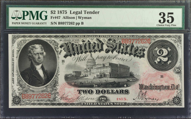 Fr. 47. 1875 $2 Legal Tender Note. PMG Choice Very Fine 35.
An attractive mid-g...