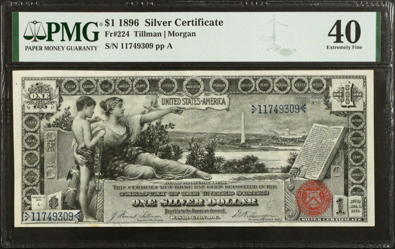 Fr. 224. 1896 $1 Silver Certificate. PMG Extremely Fine 40.
Dark inks are found...