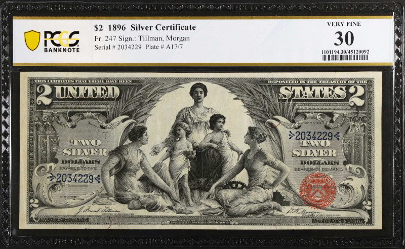 Fr. 247. 1896 $2 Silver Certificate. PCGS Banknote Very Fine 30.
Wide margins a...