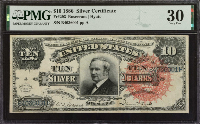 Fr. 293. 1886 $10 Silver Certificate. PMG Very Fine 30.
Rosecrans - Hyatt signa...