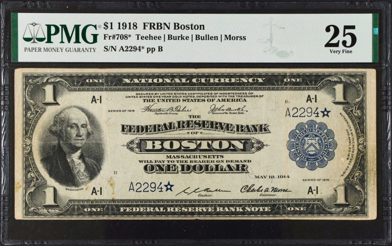 Fr. 708*. 1918 $1 Federal Reserve Bank Star Note. Boston. PMG Very Fine 25.
One...