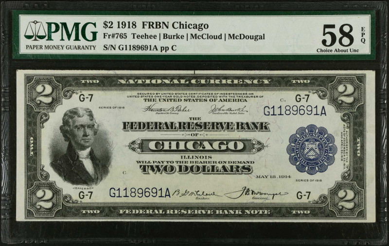 Fr. 765. 1918 $2 Federal Reserve Bank Note. Chicago. PMG Choice About Uncirculat...