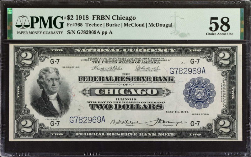 Fr. 765. 1918 $2 Federal Reserve Bank Note. Chicago. PMG Choice About Uncirculat...