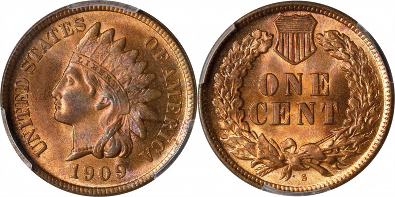 1909-S Indian Cent. MS-65 RB (PCGS). CAC.
Premium Gem Uncirculated preservation...