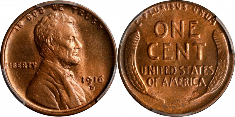 1916-D Lincoln Cent. MS-66 RB (PCGS). CAC.
A satiny mattelike Gem with heavy un...