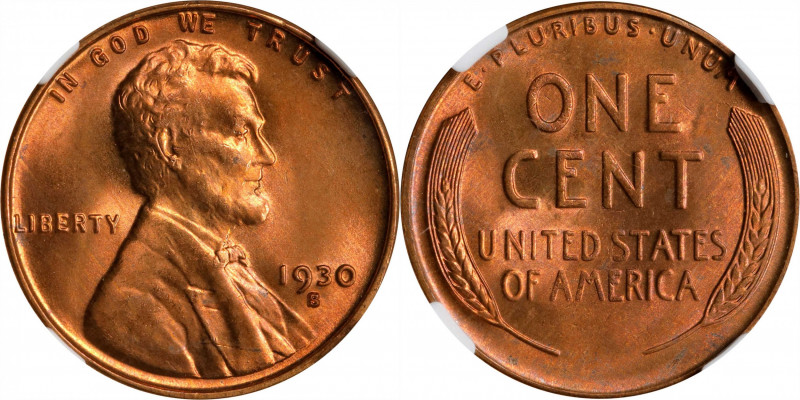 1930-S Lincoln Cent. MS-67 RD (NGC).
An essentially perfect coin for the collec...