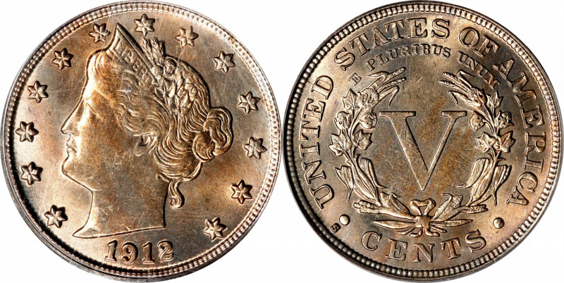 1912-S Liberty Head Nickel. MS-63 (PCGS).
Smooth and satiny in texture, both si...