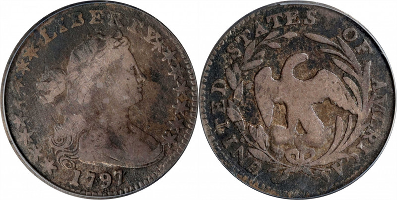 1797 Draped Bust Half Dime. LM-1. Rarity-3. 15 Stars. Fine-12 (PCGS).
Mottled p...