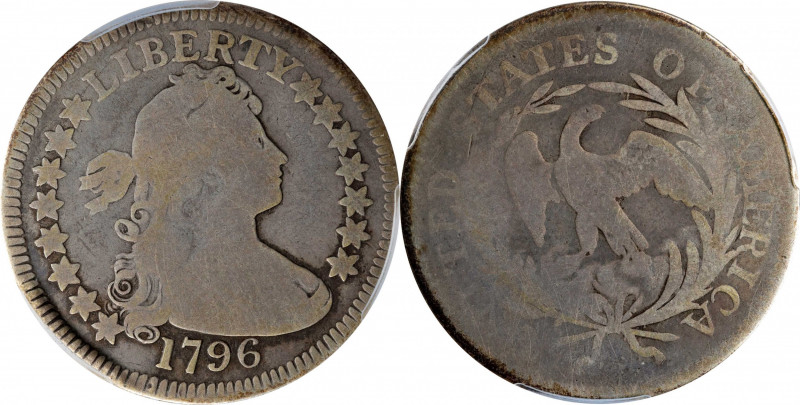 1796 Draped Bust Quarter. B-2. Rarity-3. AG-3 (PCGS).
Really an ideal 1796 quar...