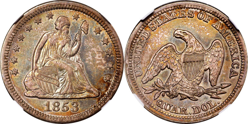 1853/53 Liberty Seated Quarter. No Arrows or Rays. Briggs 1-A, FS-301. Repunched...