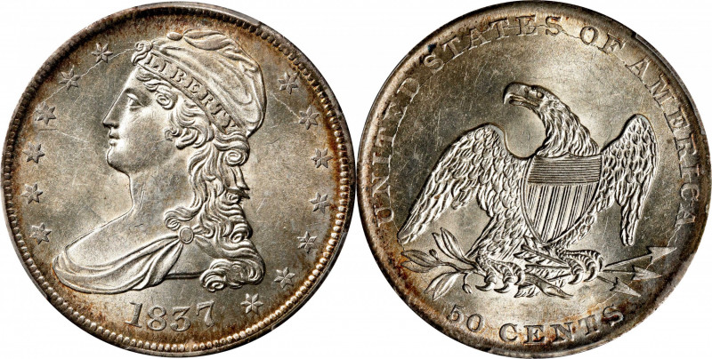 1837 Capped Bust Half Dollar. Reeded Edge. 50 CENTS. GR-9. Rarity-1. MS-61 (PCGS...