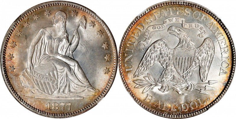 1877 Liberty Seated Half Dollar. WB-103. Type II Reverse. MS-65+ (NGC).
This is...