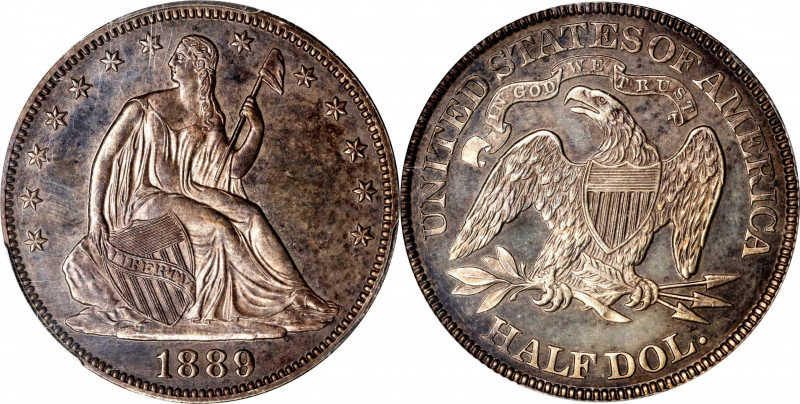 1889 Liberty Seated Half Dollar. Proof-64 (PCGS).
This smartly impressed lilac-...