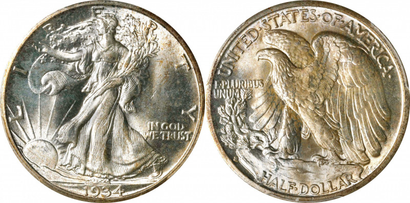 1934-S Walking Liberty Half Dollar. MS-65 (PCGS).
This is a lovely Gem, sharply...