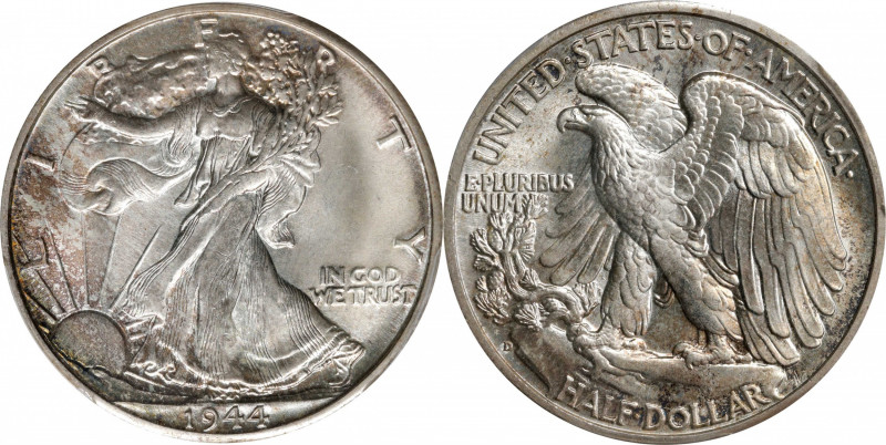 1944-D Walking Liberty Half Dollar. MS-67 (PCGS). CAC.
A smattering of russet t...