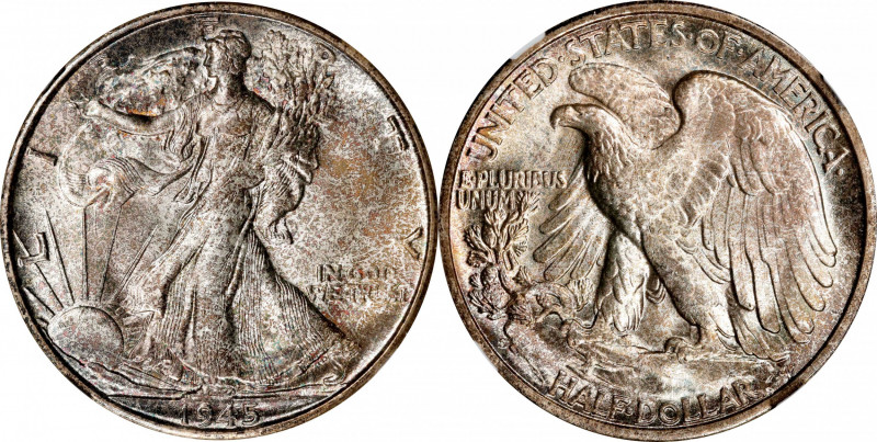 1945-S Walking Liberty Half Dollar. MS-67 (NGC).
Satiny and partially brilliant...